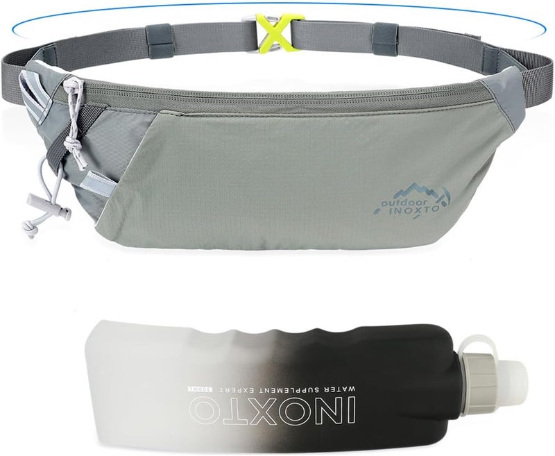 INOXTO Slim Running Belt Fanny Pack for Women and Men Sports Waist Bag Pack with 300ml Water Bottle for Running Walking Cycling Hiking Reflective Running Pouch Belt for All Phones (Black) (Gray) - Image 1